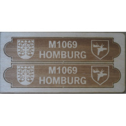 M1069 "Homburg" - the German minesweeper - lasser cut wooden name plates